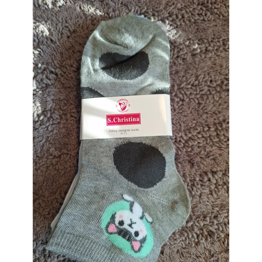 Graphic Kitty Cat Socks 9 Pairs Womans Sz 9-11 Multi Colors Ankle Cotton Spandex